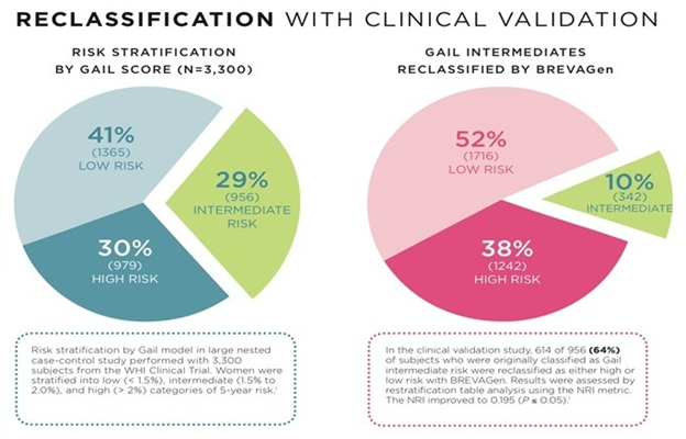 BREVAGen reclassified 64 percent of above average Gail risk subjects