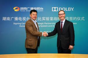 2018年3月22日，杜比实验室全球执行副总裁兼法律总顾问和公司秘书Andy Sherman与湖南广播电视台科学技术委员会业务督导、重点工程建设指挥部指挥长周建威于北京签署了战略合作伙伴协议，旨在为湖南广播电视台带来前沿的杜比视界（Dolby Vision）和杜比全景声（Dolby Atoms）内容制作能力。湖南广播电视台节目生产基地将与杜比在杜比视界HDR和杜比全景声沉浸式音频内容制作上展开深度合作。